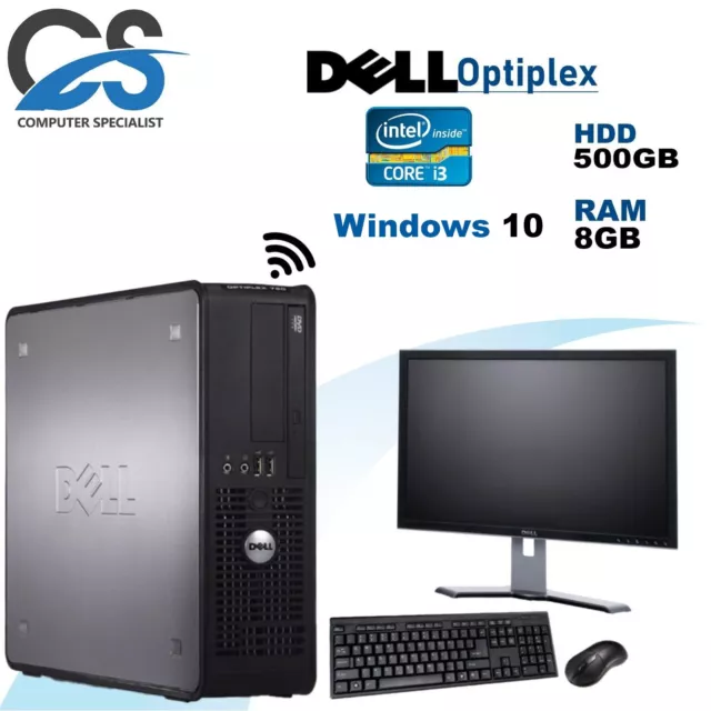 WINDOWS 10 FULL DELL/HP COMPUTER DESKTOP TOWER PC INTEL i3 8GB 500GB HDD 19"TFT