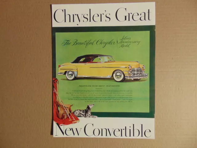 1949 CHRYSLER NEW CONVERTIBLE YELLOW vintage art print ad