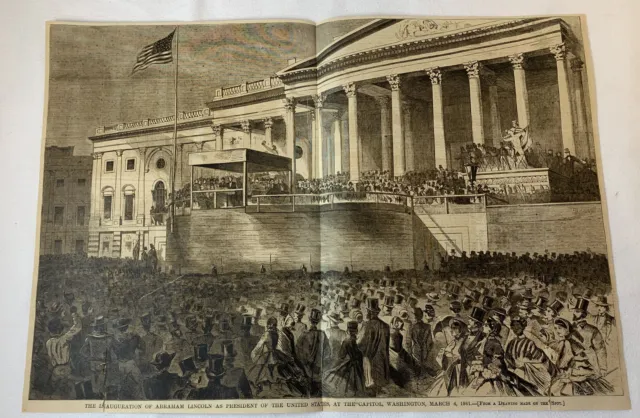 1861 Rivista Incisione ~14x21~ Inaugurazione Di Abraham Lincoln