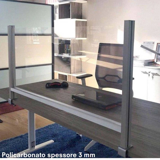 Schermo protettivo - da scrivania - con morsetto in alluminio - 60 x 102 cm - St