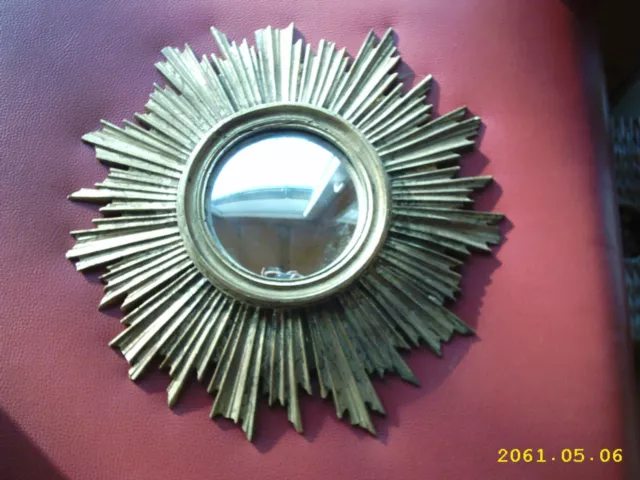 Antik! Runder Spiegel im goldenen Strahlenkranz, 40 cm Durchmesser, Spiegel 13cm