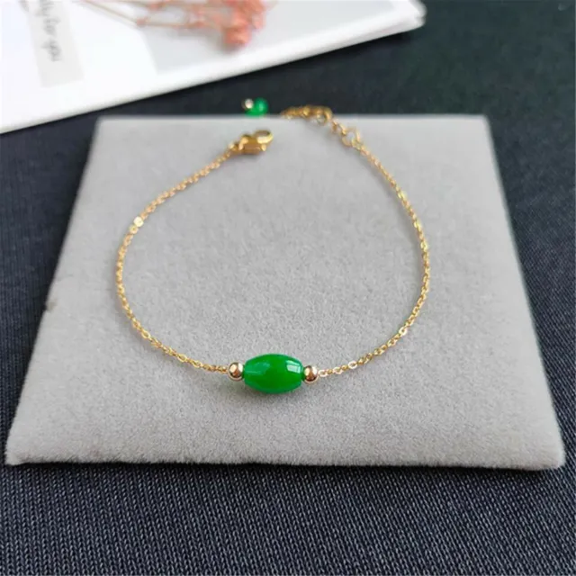 Natural green jade Gemstone Chalcedony 18k Gold chain bracelet Fashion Earlobe