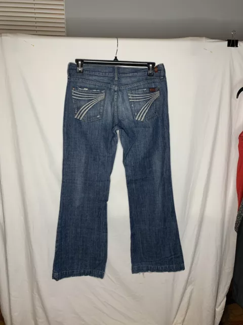 7 For All Mankind Dojo Jeans 31 USA Distressed Mid Rise Flare Boho Western Flaw