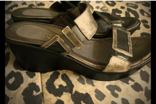 Naot Treasure Women US 9 M EU 41 Silver Gray Black Leather Wedge Slip On Sandal