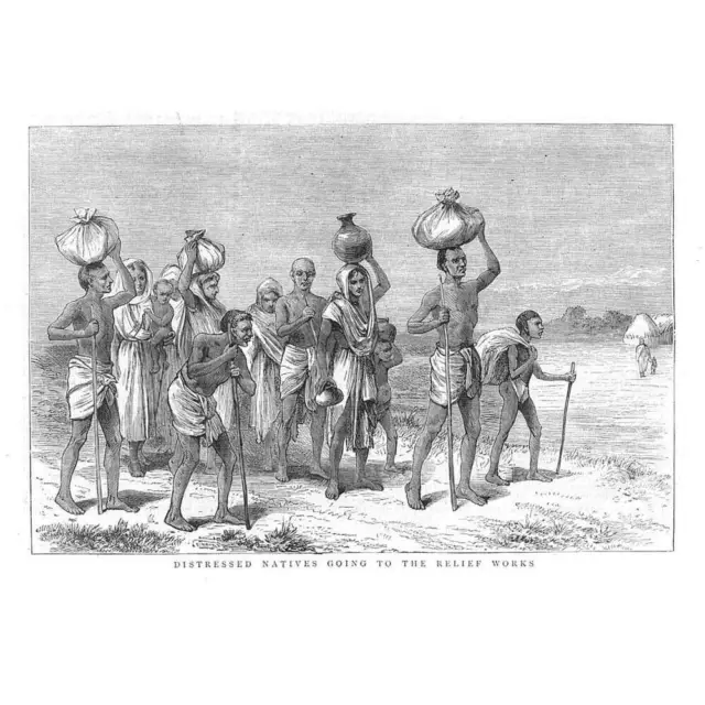 INDIA The Famine in Bengal Natives Going to Relief Works - Antique Print 1874