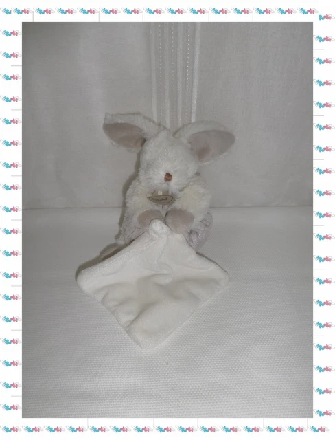 D - Doudou Peluche Lapin Blanc Beige avec Mouchoir Les Flocons Baby Nat