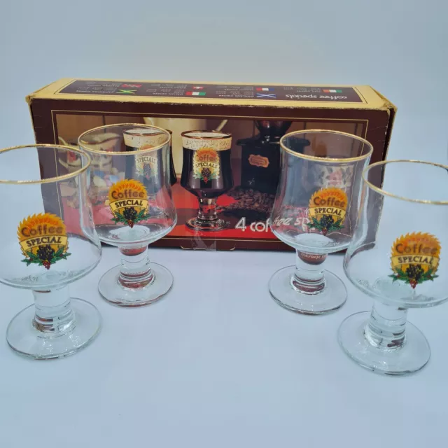 4 Vintage Irish Coffee Glasses, Boxed, Recipes On Box, 1970's Retro