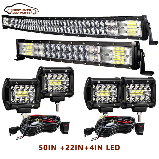 50"/22'' Curved LED Light Bar+4'' Cube Pods +Wiring  fit Polaris RZR XP1000 900
