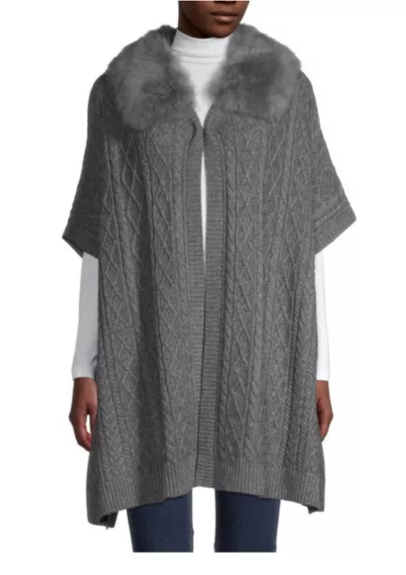 Sofia Cashmere Women's Gray Shearling Collar Wool & Cashmere Cape