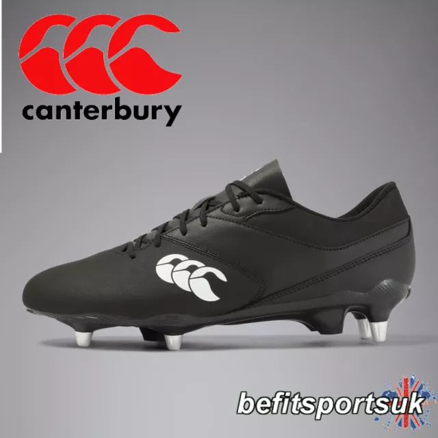 Canterbury Phoenix Raze Sg Mens Rugby Boots Black White 6 Stud Soft Ground Grass