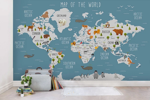 3D BLUE WORLD Animal Map Wallpaper Wall Murals Removable Wallpaper 789 ...
