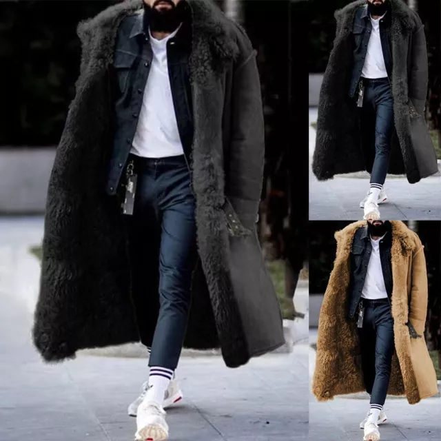 Manteau polaire épais boutonné tendance pour hommes veste d'hiver longue (khak
