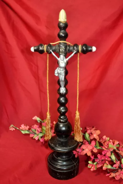 Antique 1920 Tabletop Altar Cross Victorian  Crucifix Flowers Not Included 12"