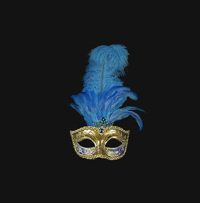 Mask from Venice Colombine A Feathers Ostrich Blue Dore-Mask Venetian- 509