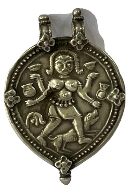 Vintage silver tribal pendant from India 18 Th Century Hand Crafted carved