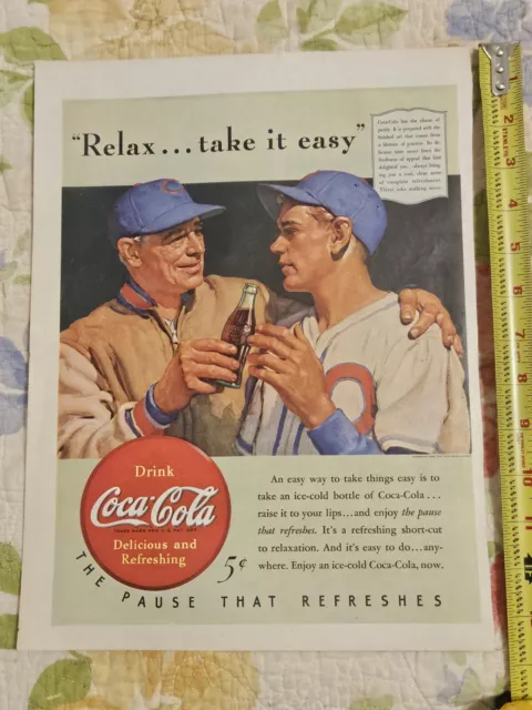 1940 Coca-Cola  Baseball Player Vintage Print ad