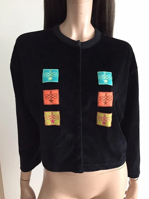 Gilet Sans Manches Vintage Velours – Noir Et Rouge, Taille 1 (Femme)