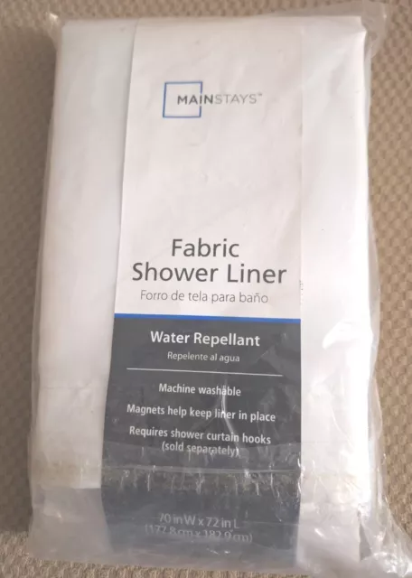 Mainstays 70"W X 72"L White Polyester Fabric Shower Curtain Liner Solid Magnet