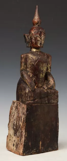 18th Century, Shan, Antique Tai Lue Burmese Wooden Seated Buddha 11