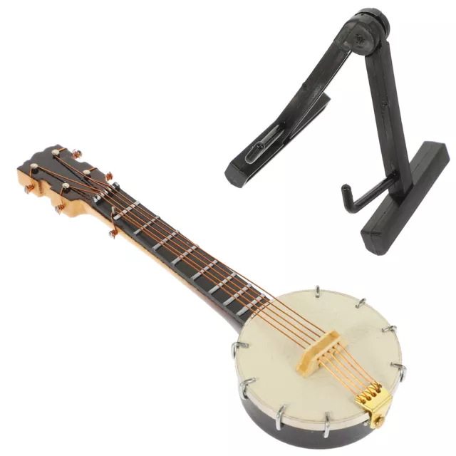 Miniature Banjo with Stand & Case - Wood Model Ornament Collectible-IQ