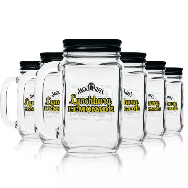 6x Jack Daniels Whisky Lynchburg Lemonade Gläser Bar Cocktail Deckel Glas Henkel