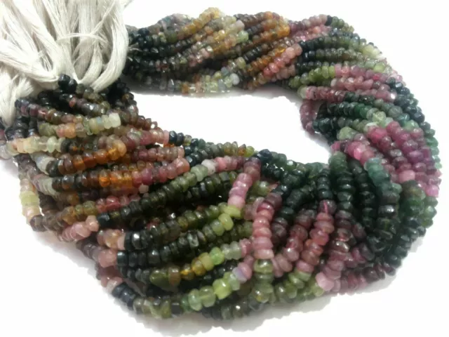 Natural Multi Tourmaline Rondelle Hand Cut Faceted 4-4.5mm Beads 12inch 5 Strand