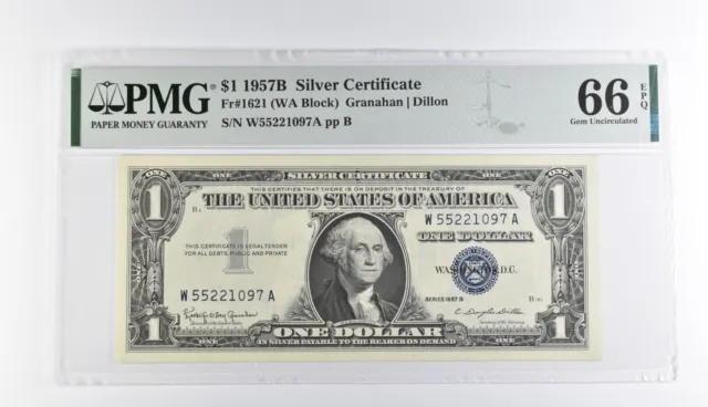 1 1957-B Silver Certificate PMG 66 Gem New, Fr 1621 (WA Block) *455