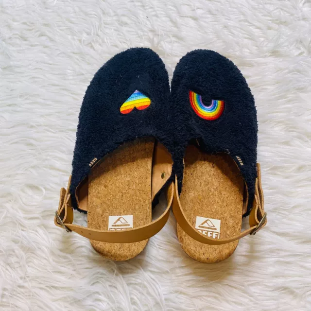 Reef Women's Beach Bum Sage Rainbow Patches Slip on Cork Bed Shoes Size 9
