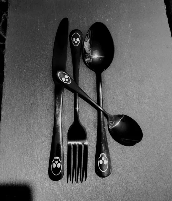 Skull Stainless Steel Black Personalised Cutlery Set