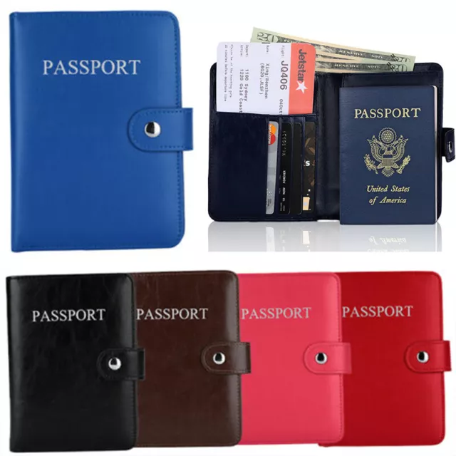 RFID Blocking Leather Passport Holder ID Credit Card Cover Case Travel Wallet US