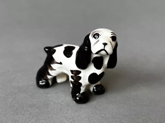 VTG Hagen Renaker Miniature Porcelain Black + White Cocker Spaniel Dog Figurine