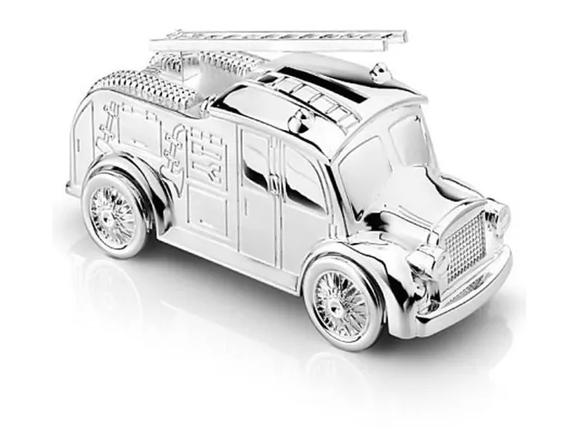 Personalised,Silver Plated Fire engine Money Box Bank Christening Birthday Gift