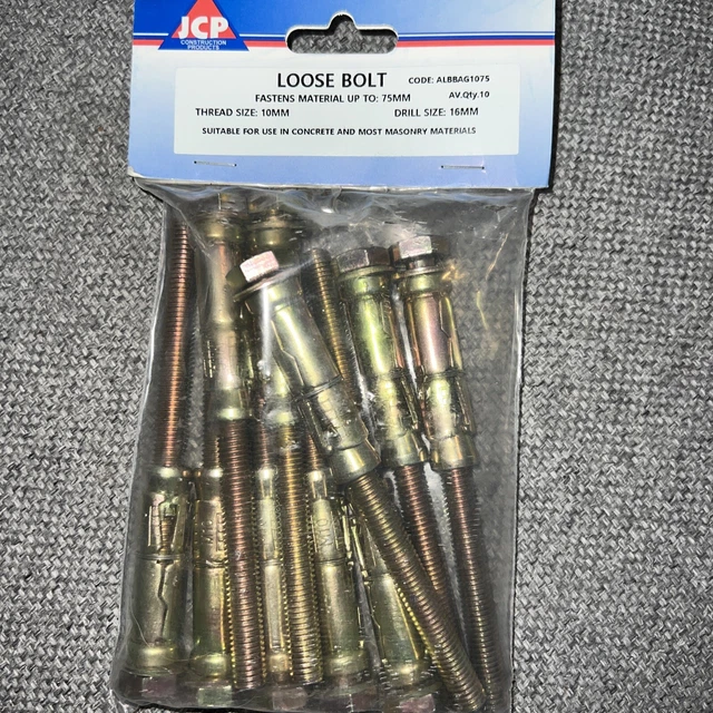 10x JCP M10 bullone sciolto (adatto per bullone in calcestruzzo e la maggior parte della muratura 130 mm