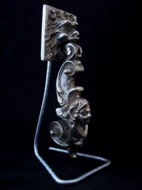 19th CENTURY FRENCH GROTESQUE GARGOYLE & LADY NICKELED BRONZE DOOR KNOCKER