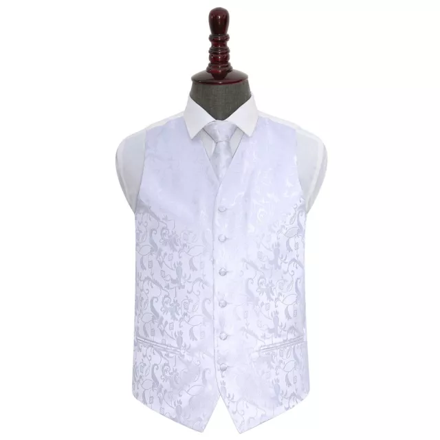 DQT Woven Floral White Mens Wedding Waistcoat & Tie Set S-5XL