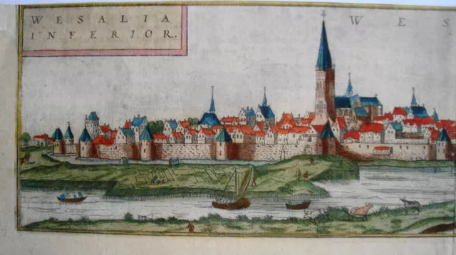 Wesel Molino Barco Antiguo Colorido Kupferstich Braun Y Hogenberg 1580 2 2