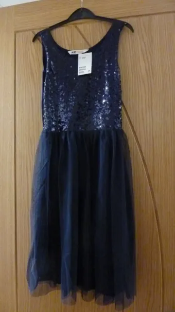 H&M Navy Blue Sparkly Sequins Party Sleeveless Dress Age 12 - 14 Bnwt