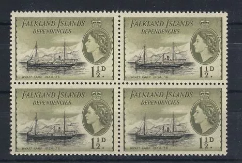 FALKLAND ISLANDS DEPENDENCIES 1954 DEFINITIVES G28a (1½d) BLOCK OF 4 MNH