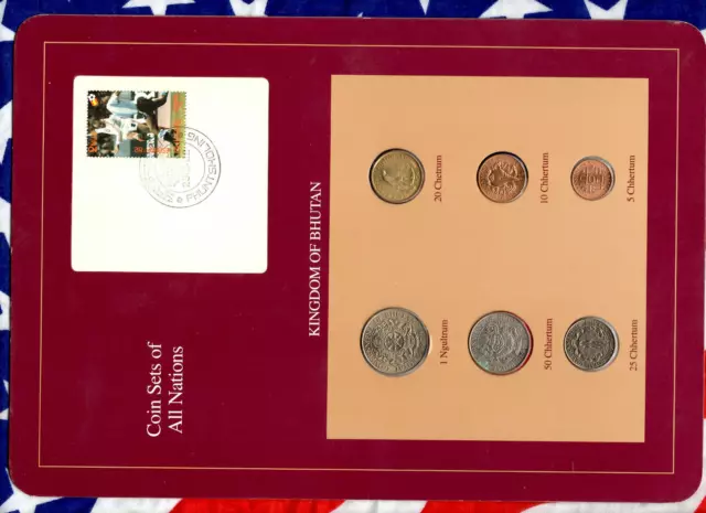 Coin Sets of All Nations Kingdom of Bhutan 1974-1979 UNC Scarce Pink Display