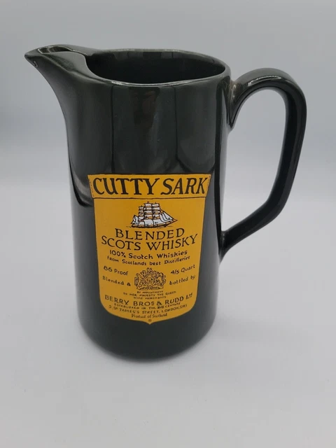 Vtg Small Cutty Sark Blended Scots Whiskey Pub Pitcher Dark Green Jug 6.5"H #3