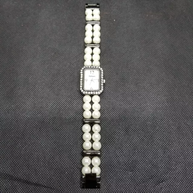 Style & Co SC1208 Silver Tone Rhinestone Bezel Fashion Pearl Bracelet Watch 23mm 2
