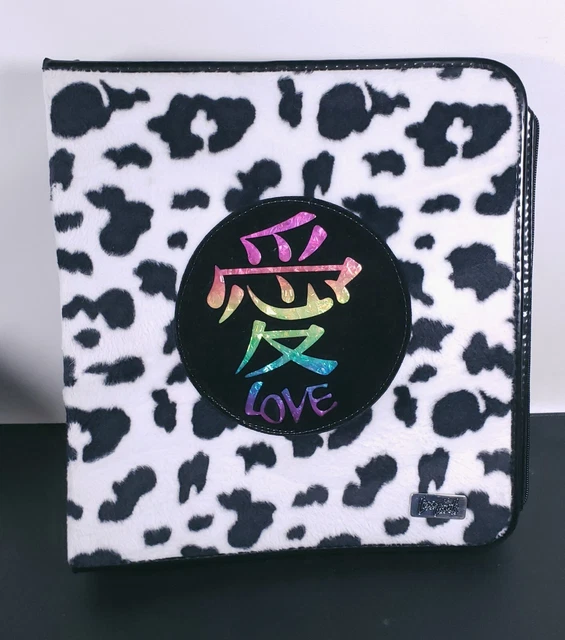 VTG Lisa Frank Vintage Full Size 3 Ring Binder Cow Print Kanji Rainbow Y2K 90s