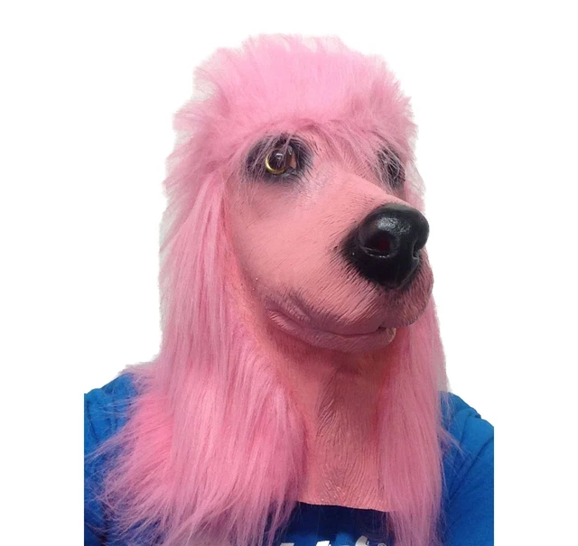 PINK POODLE DOG Mask White Latex Dog Overhead Animal Fancy Dress Masks