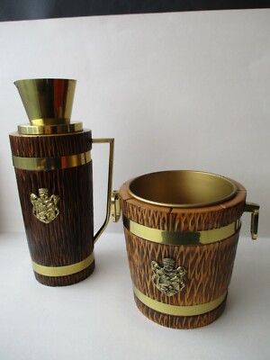 Aldo Tura Macabo thermos e secchiello portaghiaccio in legno e metallo anni '60 