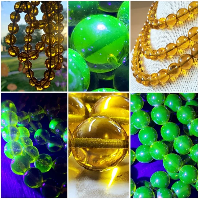 Vintage Art Deco Era Czech Yellow Vaseline Uranium Glass HEAVY Beaded Necklace