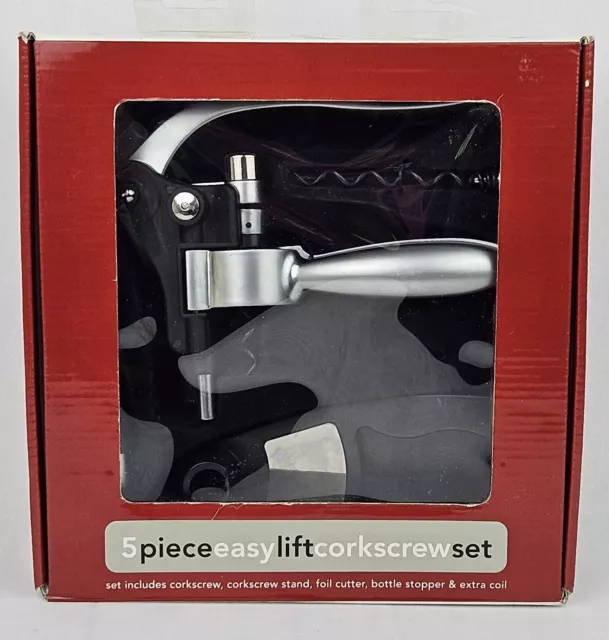 Bed Bath & Beyond 5 Piece Easy Lift Corkscrew Set Wine Opener Never Used In Box
