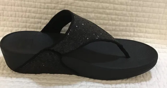 Fitflop Lulu Shimma Glitter Toe-Thong Black Size Us 9