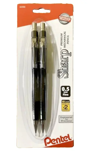 NEW 2-Pack Pentel Sharp Mechanical Pencil 0.5mm Lead Black Barrels P205BP2-K6