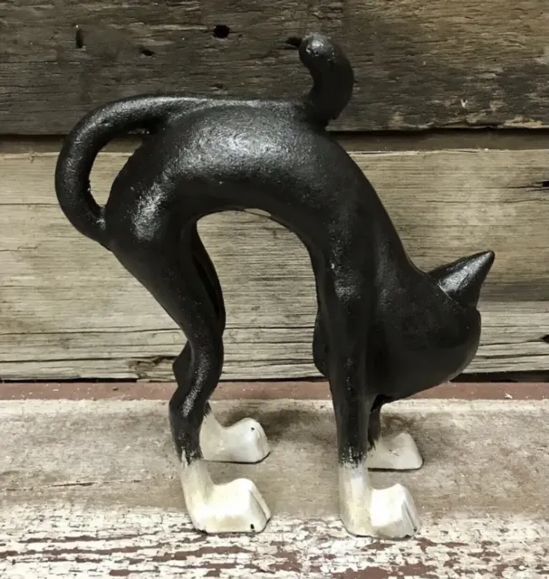 Black Cat Scaredy Cat Cast Iron Halloween Figurine Door Stop, 7.5” x 7” 2