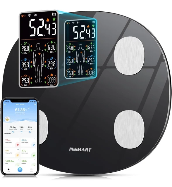 ESCALA DE GRASA corporal INSMART, escala digital Bluetooth con ritmo ...
